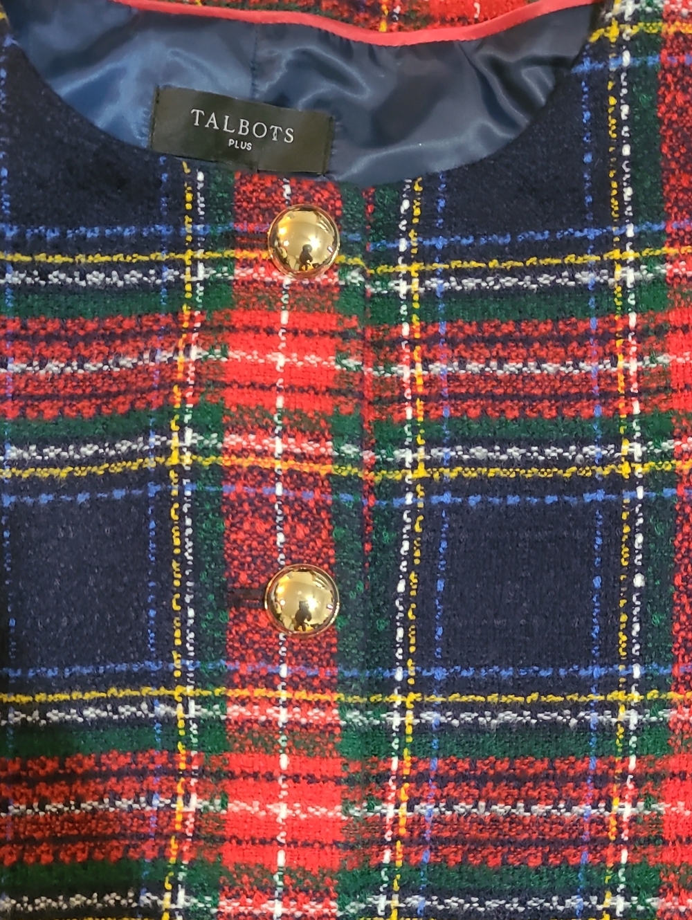 Talbots Women's Tweed Blazer Jacket Size 16w Check Pattern Gold Buttons - Picture 6 of 8